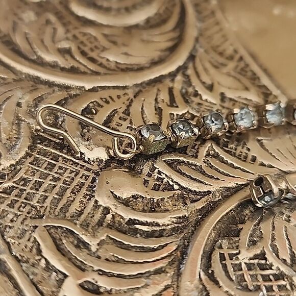 Vintage Ice & Cobalt Blue Rhinestone Necklace & Earrings on Silver Tone Setting - Picture 12 of 16
